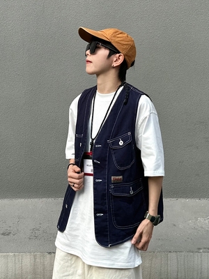 XBRO日系复古明线多色马甲