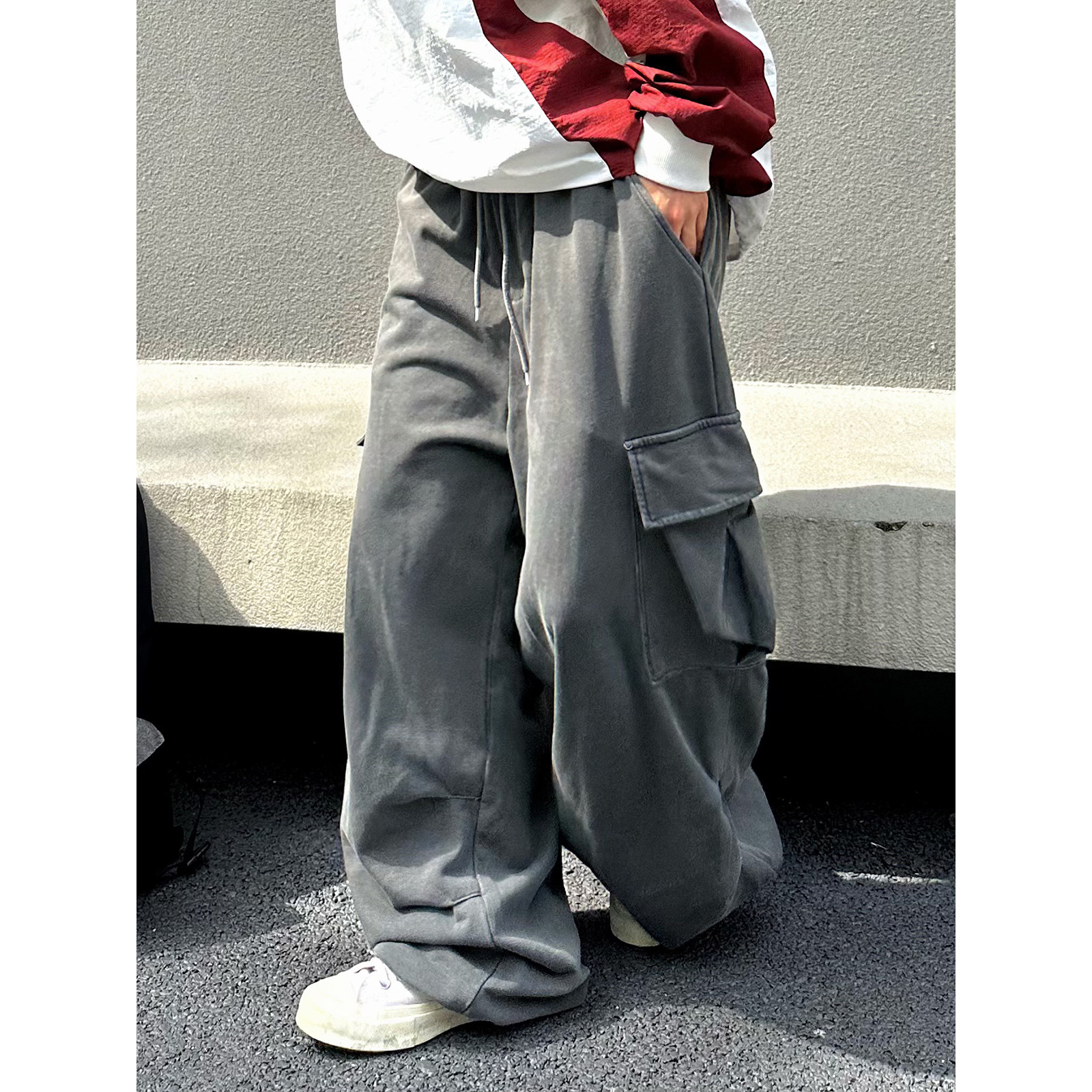 XBRO韩国廓形加肥多口袋慵懒垂感水洗褶皱感可束脚卫裤休闲工装裤,男装,休闲裤,淘宝优惠券,粉丝福利购,淘宝优惠卷