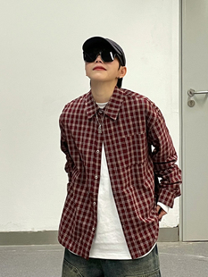 短款 XBRO美式 春季 衬衫 小众衬衣外套男女 复古cleanfit红格子长袖