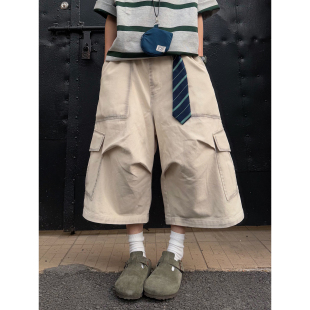 男女短裤 XBRO美式 夏季 休闲裤 复古大口袋设计感做旧宽松阔腿七分裤