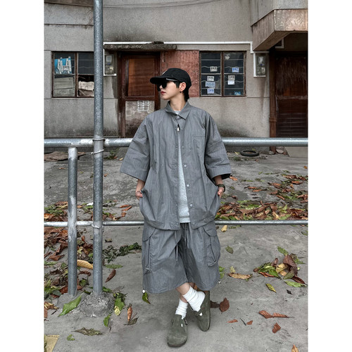 夏季男女五分袖衬衫五分裤套装