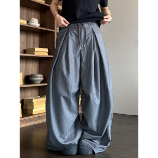 XBRO日系复古廓形弯刀垂感拖地禁欲打褶西裤 男女宽松阔腿休闲裤