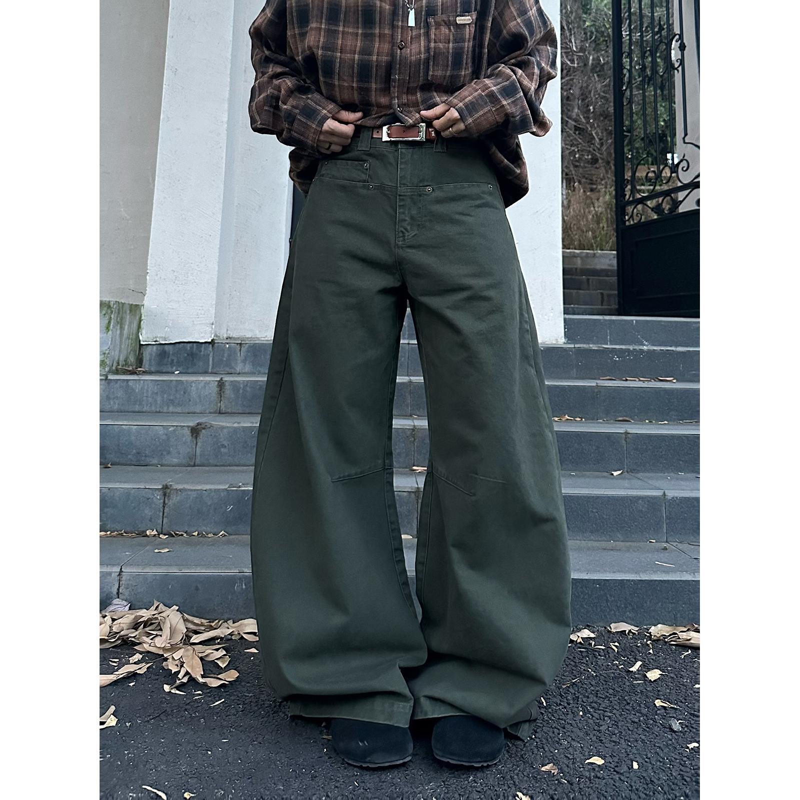 XBRO美式复古设计感廓形弯刀裤