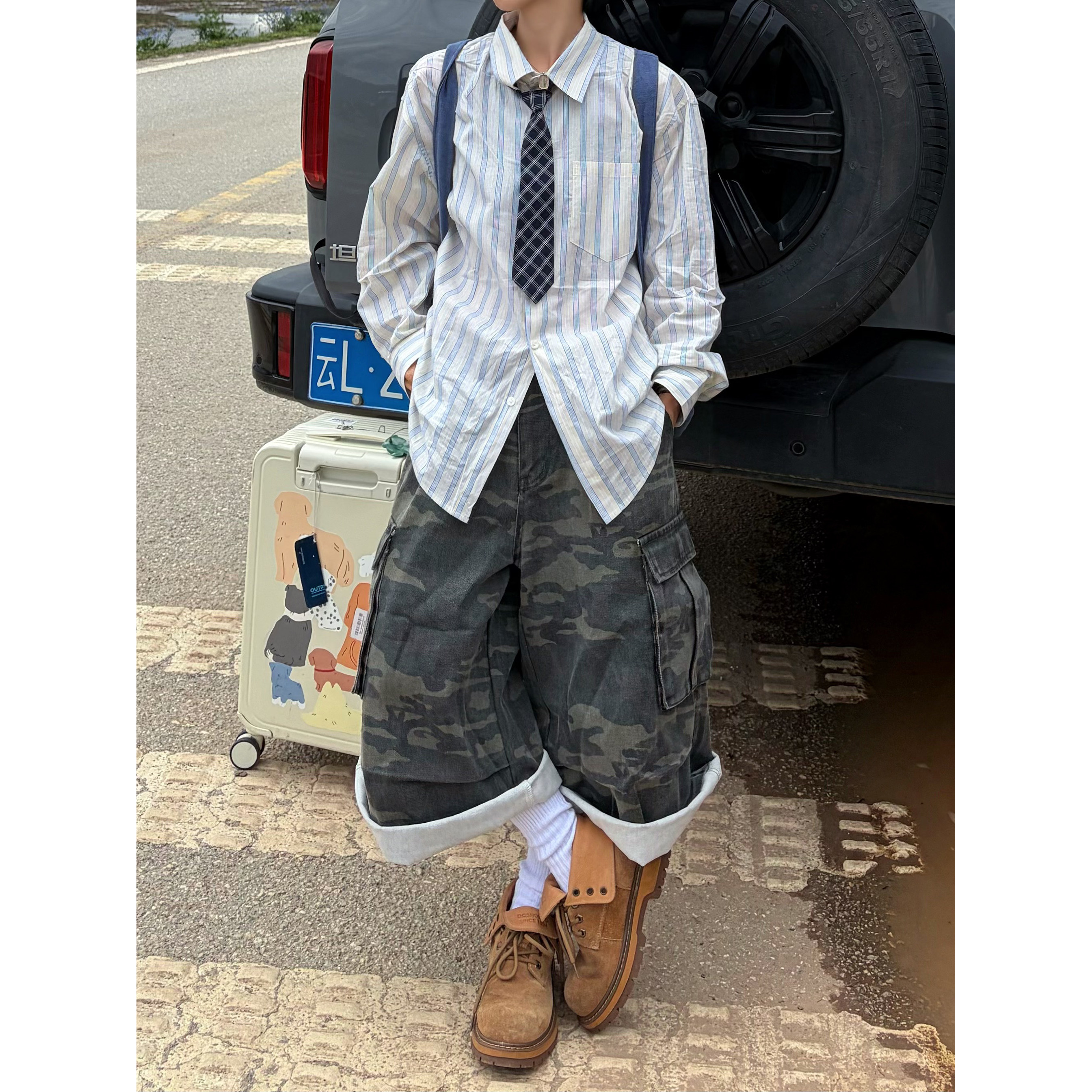 潮大口袋迷彩工装裤七分裤图片