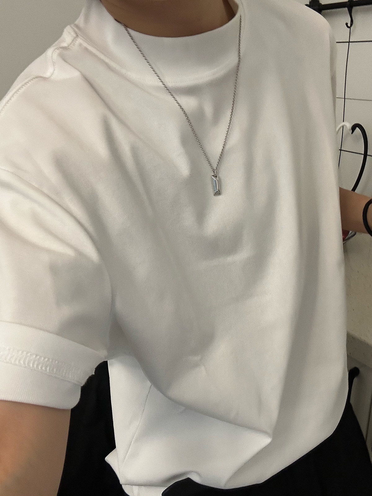 XBRO百搭夏季全棉正肩修身短袖T恤半高领健身显肩宽五分袖男女ins