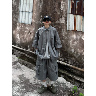 纸感棉高级感套装 七分短裤 两件套工装 衬衫 宽松七分袖 XBRO日系夏季