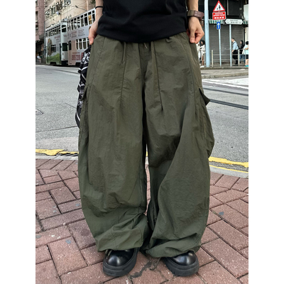 韩国廓形加肥可束脚大口袋工装裤