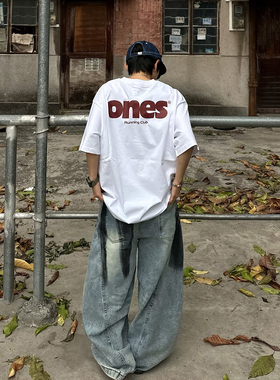 XBRO美式复古夏季后背字母印花宽松五分袖全棉300g重磅短袖t恤bf