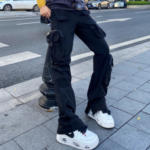 vibe风多口袋机能裤脚拉链修身微喇叭wook同款裤子潮牌高街男女bf