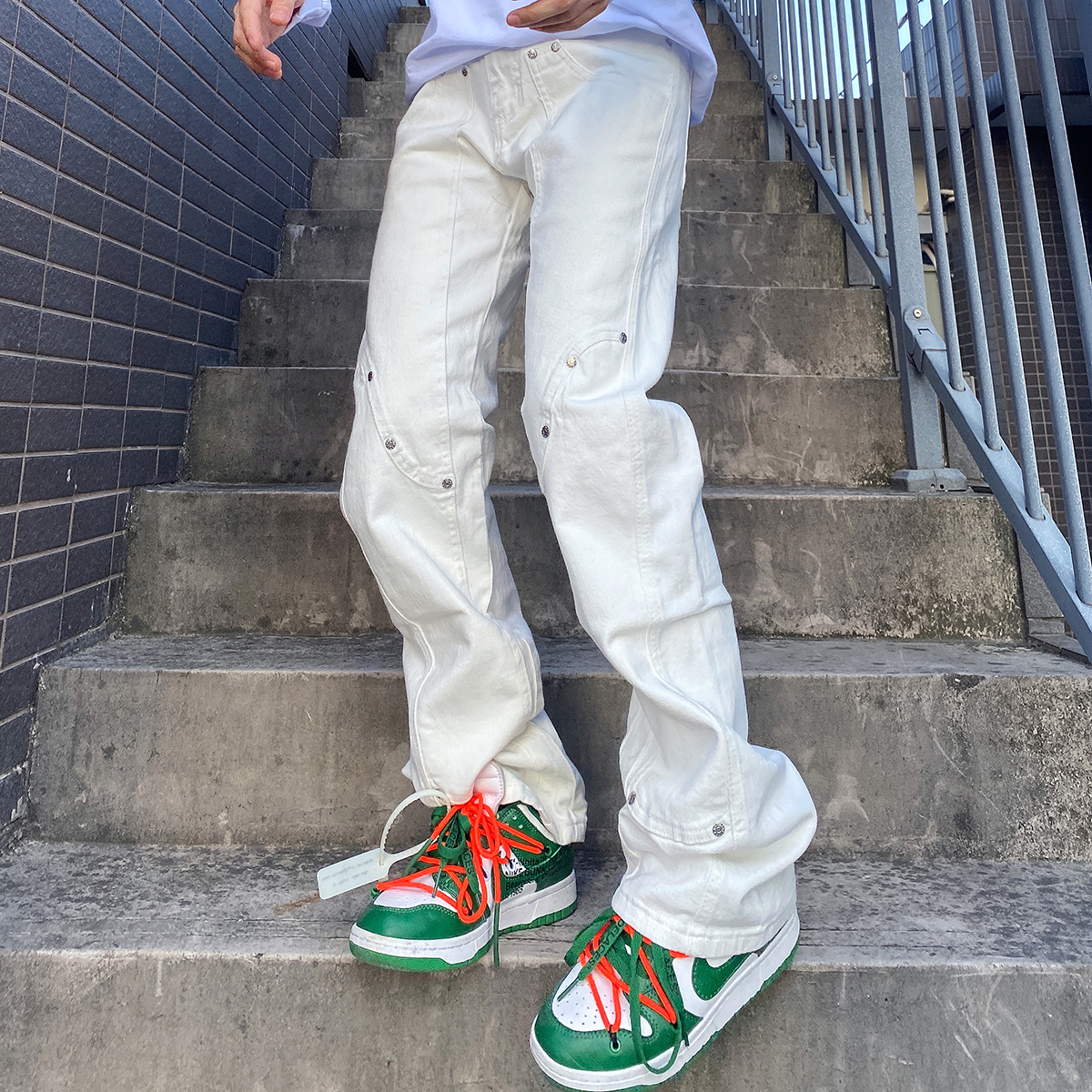 显瘦垂坠拉链长裤铆钉四季真的帅