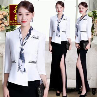 新款ktv公主服包厢小妹制服套装白色时尚长裙夜场dj工作服长裙