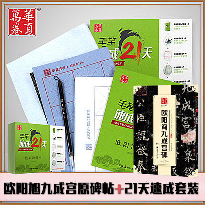 欧阳询九成宫醴泉铭原碑帖+毛笔速成套装 欧体楷书成人毛笔字帖 简体旁注临摹练字帖 欧楷原贴原碑初学者正楷 毛笔字初学基础教程