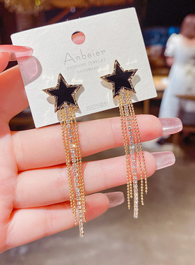 925银针韩国东大门网红爱心流苏耳环 直播热卖显脸瘦五角星耳饰品