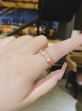 真金电镀铜镶锆石板材戒指轻奢网红ins冷淡风可调节钻戒气质指环