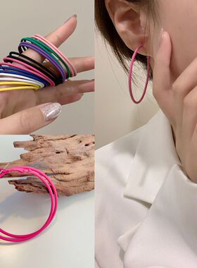 S925银针韩版经典简约大圈圈耳环女糖果色个性夸张酷酷潮女耳圈