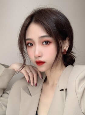 S925银针港风复古亚克力几何耳钉新款琥珀色耳饰韩国气质网红耳环