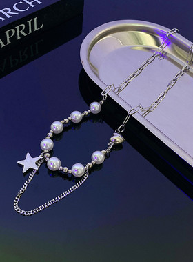 韩版小众设计感珍珠流苏项链女五角星吊坠爱心磁吸接口潮流配饰