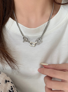 钛钢环环相扣OT扣项链女ins嘻哈冷淡风不掉色锁骨链个性潮男颈链