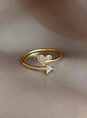 复古小众设计感铜镶锆石桃心戒指ins潮网红冷淡风女尾戒手饰