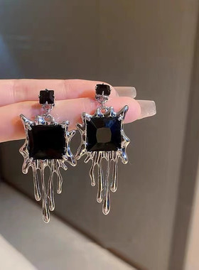 不规则熔岩水滴耳环女冷淡风银针耳钉小众设计感欧美暗黑气质耳饰