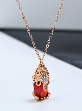铜镶锆石网红时尚玫瑰金貔貅项链个性百搭转运招财吊坠短款锁骨链