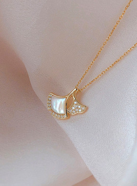 【真金电镀】新品扇裙贝壳扇子裙子保色微镶锁骨链送女友闺蜜礼物