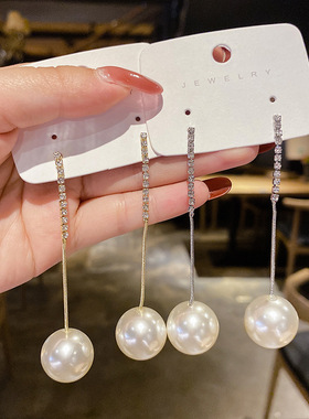925银针高级感长款珍珠耳环女耳钉网红耳饰韩国ins耳坠2020新款