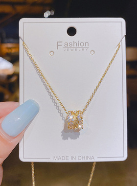【真金电镀】法式轻奢锆石转运吊坠项链ins冷淡风保色简约锁骨链