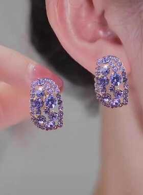 2024年新款紫色满钻耳扣女小众设计洋气百搭气质精致耳环优雅耳饰