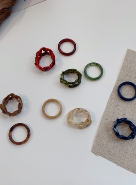 两件套链条树脂琥珀色森系戒子