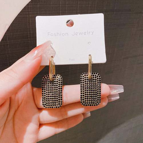 925银针欧美夸张几何形满钻耳环女ins潮超闪精致网红同款耳钉耳饰
