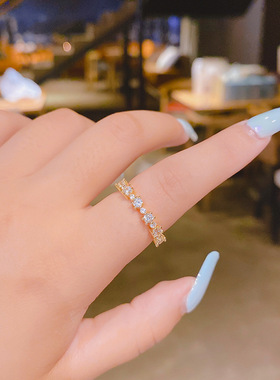 铜镶锆石日式镂空轻奢镀14K金小清新开口可调节戒指闺蜜生日礼物