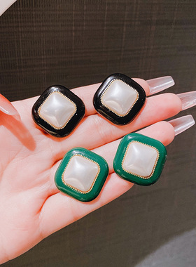 复古简约高级感轻奢耳钉绿色气质耳环小众高级感潮百搭耳钉女