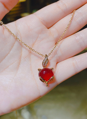 ins冷淡风项链韩国东大门网红森系钛钢锁骨链狐狸微镶猫眼石吊坠