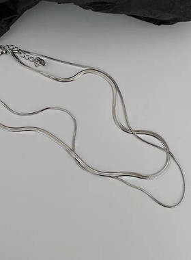 冷淡风双层锁骨链欧美简约设计感项链女叠戴欧美跨境钛钢蛇骨链