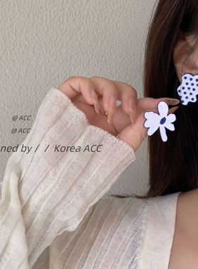 925银针日系蓝色复古不规则花朵耳钉耳钉ins烤漆耳环滴油花瓣耳坠