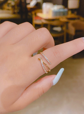 铜镶锆石韩国冷淡风交叉戒指女时尚个性ins潮日系轻奢食指指环女