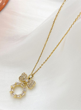 真金电镀微镶锆石小众设计锁骨链