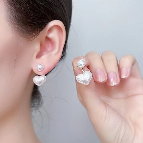 925银针简约小爱心珍珠耳钉韩国东大门少女耳环网红百搭气质饰品