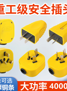 防摔不烂插头纯铜加厚二三脚不带线2极10A插头工地自接线旋转插削