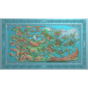 精雕图花开富贵大堵花鸟扫描图古建照墙锦上添花石雕图修图改图2