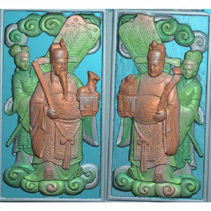 精雕图扫描图古建百子童招财进宝三星福禄寿喜加官进禄石雕浮雕图