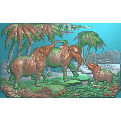 132古建动物扫描图精雕图 宗祠祖厝山水大象灰度图 动物栏板石雕