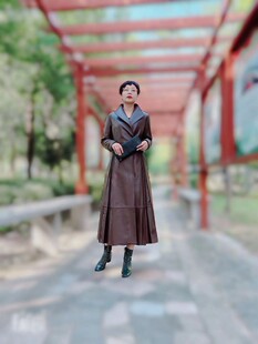 俊派龙妃女士真皮长风衣头层绵羊皮春秋新款欧美风外套皮衣