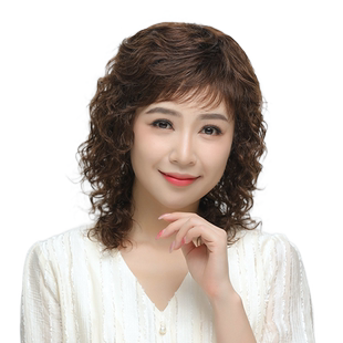 假发全头套女真发全真人发短卷发羊毛卷中老年妈妈款长卷发自然