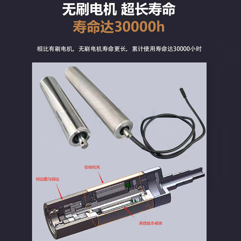 汇动60电动滚筒九件套传送带滚轮轴输送带流水线滚筒输送机轴辊筒