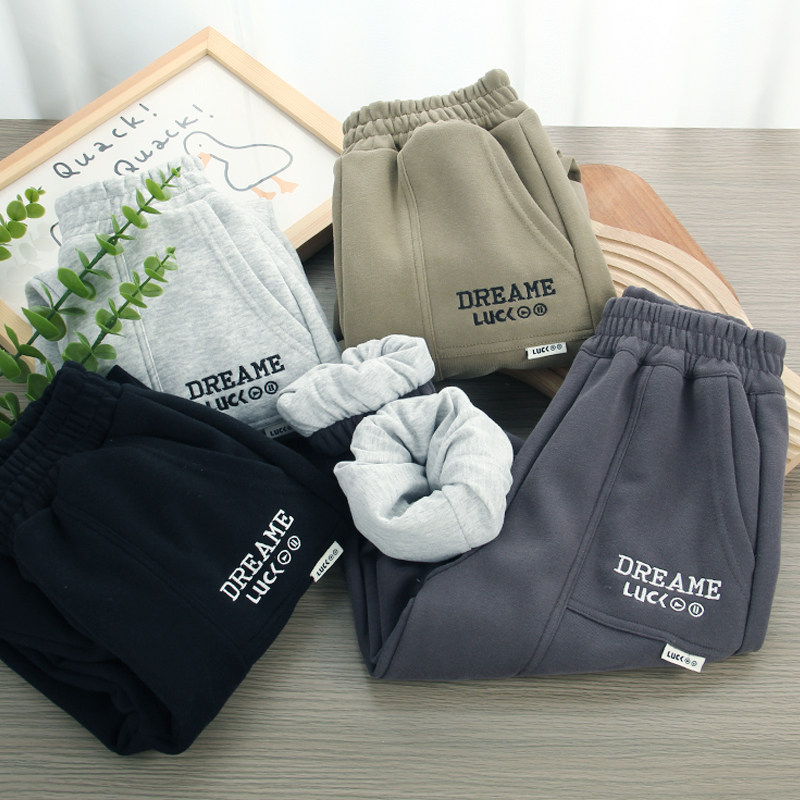 柔软~~2025秋冬新款双层夹里长裤儿童运动裤男童女童宽松韩版卫裤