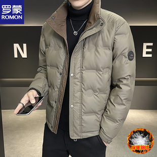 罗蒙正品男款羽绒服2025新款潮流青年立领短款高端白鸭绒加厚外套