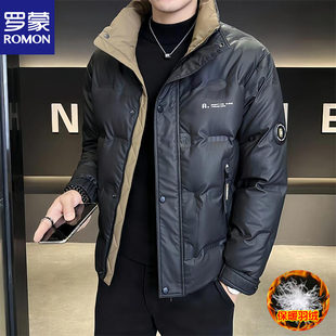 罗蒙正品男士羽绒服2025冬季新款潮流青年立领短款白鸭绒加厚外套