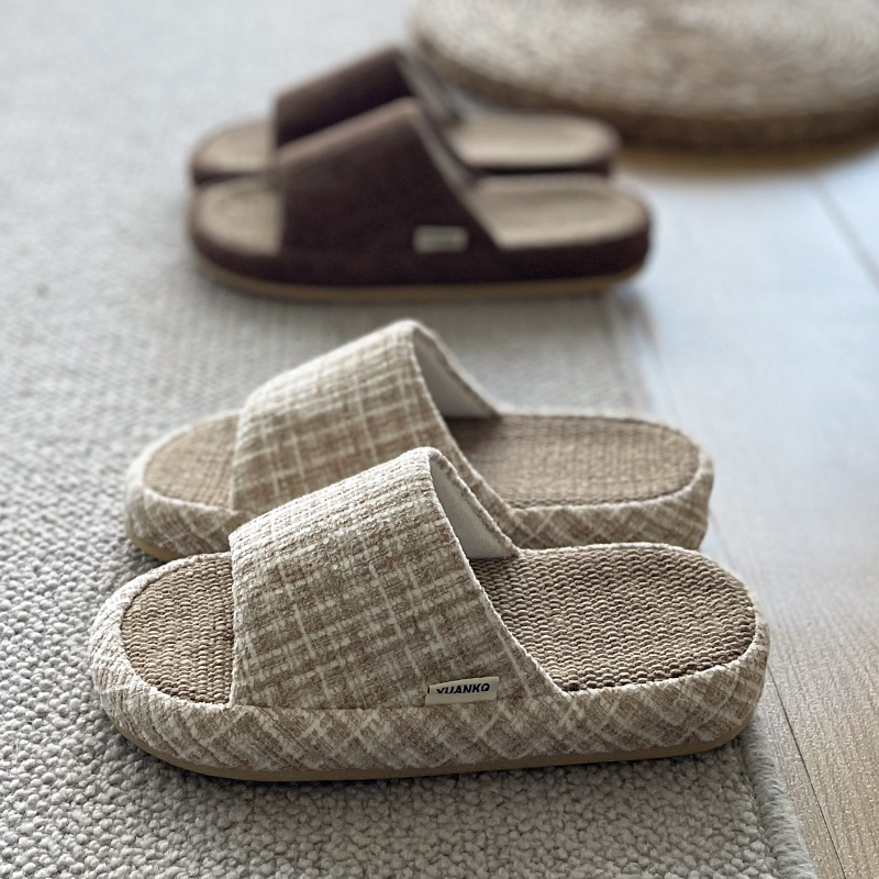 亚麻拖鞋男女情侣款室内居家用春夏季透气吸汗木地板专用静音防滑